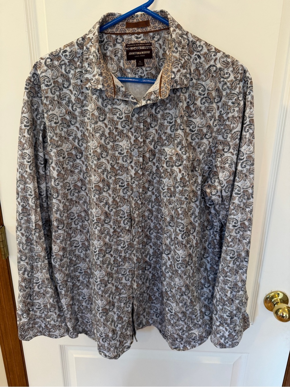 Johnston & Murphy Mens XL Premium European Fabric Blue/Brown Paisley Long Sleeve